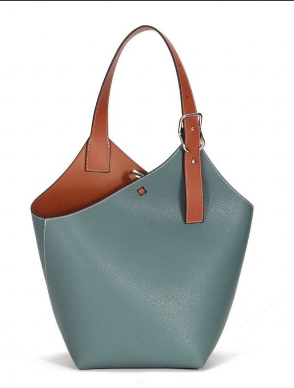Maison de Beaute Marseille Cholet Leathe Teal Brown Bucket Shoulder Bag